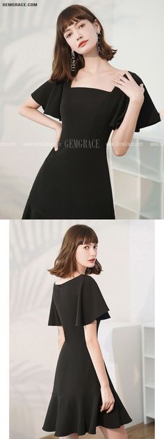 10% off now|Free shipping world-wide. Simple Black Square Neckline Semi Party Dress Fishtail with Ruffles at GemGrace. Click to learn our pro custom-made service for wedding dress, formal dress. View #HomecomingDresses for more ideas. Dress Fishtail, Delicate Gown, Simple Homecoming Dresses, Wedding Store, For Wedding Dress, Semi Formal Dresses, Wedding Rentals, Wedding Boutique, Dress Formal