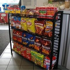 a display case filled with lots of snacks