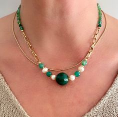 Collar Rosa, Tiny Necklace, Jewerly Beads, Handmade Wire Jewelry, Green Agate, Christmas Gift Jewelry, Chic Jewelry, Pearl Choker, Gift Jewelry