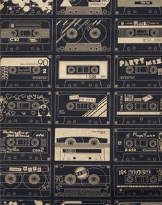 a bunch of old radio cassettes on a black background