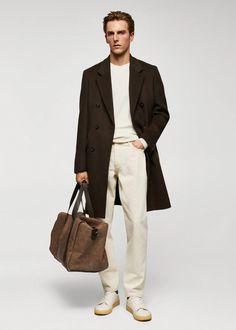 Recycled wool double-breasted coat - Men | Mango Man USA Tom Outfit, Men Peacoat, Mens Wool Trench Coat, European Mens Fashion, Mens Wool Overcoat, Mens Jackets Fall, Mens Fur Coat, Mens Dress Outfits, Long Coat Men