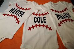 Baseball Brother Shirt, Boys Baseball Shirt, Baseball Bodysuit, Personalized Baseball Shirt, Youth Baseball Shirt, Custom Baseball T-Shirt Baseball brother shirt or bodysuit comes personalized with the name you choose. Can also be custom made in the colors you choose. Perfect for supporting your favorite player or a baby shower gift! I use only high quality vinyl that is professionally cut and applied for a unique and lasting look every time. Special request and colors are no problem. Just messa Customizable Short Sleeve Casual Onesie, Customizable Casual Short Sleeve Onesie, Baseball Tshirt Designs, Brother Shirts, Personalized Baseballs, Youth Baseball, Glitter Print, Baseball Shirt, Star Shirt