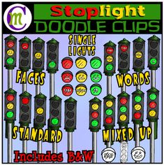 stoplight doodle clip art with words and pictures for kids to use in the classroom