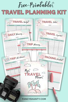 the travel planning kit is shown with its contents, including a camera and other items