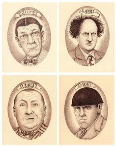 four portraits of three men with different facial expressions and hair styles, each wearing a hat