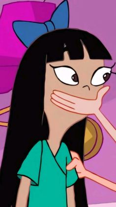 a cartoon character with long black hair and big eyes