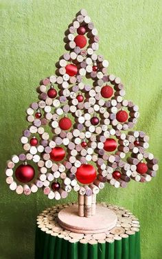 a christmas tree made out of wine bottle caps