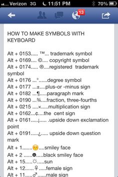 an iphone screen showing the keyboard symbols and instructions for using them to make symbols with keyboards