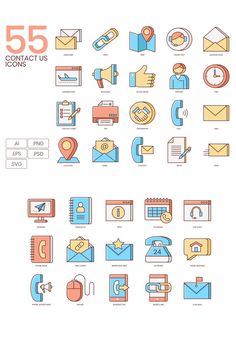 the 25 contact us icons are shown in different colors