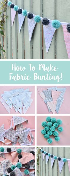 the instructions for how to make fabric buntings with pom poms on them