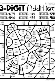 the three digit addition worksheet is shown in black and white with numbers on it