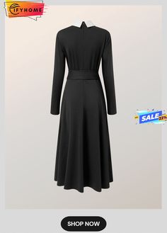 Elegant Color Block Long Sleeve Midi Dress Elegant Color, Sleeve Midi Dress, Midi Dress With Sleeves, Long Sleeve Midi, Long Sleeve Midi Dress, Black Dresses, Shirt Collar, Dress Length, Color Block