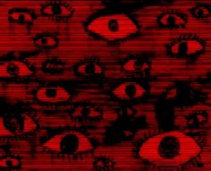 an image of many different eyes on a red background