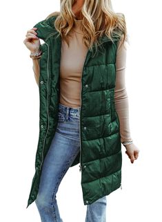 PRICES MAY VARY. Feature:long puffer vest with hood,sleeveless long vest for women,full zip up jacket,long women vest jackets,women's stand collar down vest,womens down vests lightweight,button down jackets for women,quilted jackets gilet for women,fall outerwear for women with pockets,winter coat. Design:womens fall fashion puffer jackets made of high quality material,which is comfy to wear.sleeveless design for easy layering. zip-up button down front closure, hood for added protection against Long Fall Coat, Puffer Vest With Hood, Vest Style Women, Chaleco Casual, Fall Outerwear, Fall Winter Jacket, Womens Quilted Jacket, Gilet Long, Long Puffer