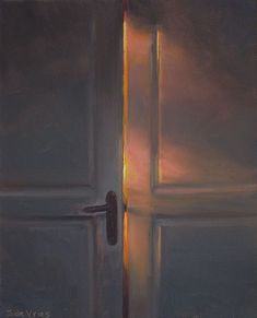 a painting of an open door with the light coming through