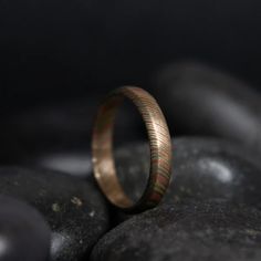 Mokume Gane 3 mm Stackable Ring | Patrick Adair Designs | Handmade Rose Gold Brass Wedding Ring, Anniversary Rose Gold Brass Rings, Bronze Patina Ring, Brass Stackable Jewelry For Anniversary, Stackable Brass Jewelry For Anniversary, Round Patina Rings For Anniversary, Adjustable Bronze Wedding Ring, Unique Bronze Wedding Rings, Unique Bronze Rings For Wedding