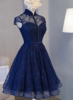 Beautiful Navy Blue Knee Length Lace Party Dress, Homecoming Dress – BeautyDressy Wedding Dress Jacket, Navy Short Dress, Gaun Koktail, 파티 드레스, Homecoming Dresses Short, Fancy Dresses, A Dress, Dream Dress, Blue Lace