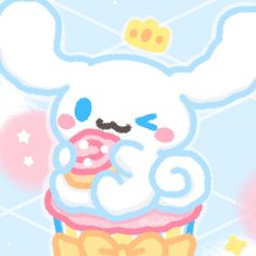 an image of a cartoon bunny eating a cupcake with frosting on it's face