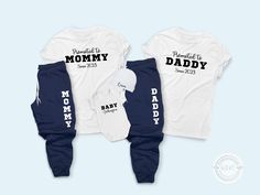 Personalized coming home outfit for mom, dad, and baby with shirt and jogger pants sweats set.  Great as a cute pregnancy announcement picture outfit, or babyshower gift for new mom and dad. Available in X Small to 2X Large sizes. EACH PIECE SOLD SEPARATELY OR AS 1 SET FOR MOMMY, DADDY, OR BABY. TO SEE MY STOREFRONT FOR MORE ITEMS, GO HERE 👉🏼 https://www.etsy.com/shop/GBVC 🌺SIZING AND MATERIAL INFO🌺 ♦ UNISEX FIT SHIRT AND JOGGERS THAT ARE RELAXED FIT (FOR WOMEN, SIZE DOWN IF YOU WANT A MORE Mom Dad And Baby, Pregnancy Announcement Pictures, Sweats Set, Baby Hospital Outfit, Mom Dad Baby, Cute Pregnancy Announcement, Baby Coming Home Outfit, Hospital Outfit, Matching Mom