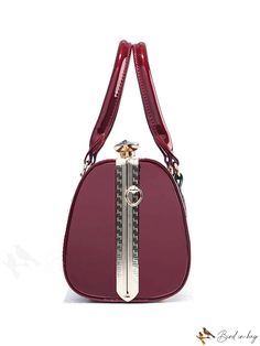 BirdinBag - Boston Bag: Small Double-Handled Metal DÃÂÃÂ©cor Burgundy Handheld Shoulder Bag With Large Capacity, Burgundy Handheld Bag With Large Capacity, Trendy Burgundy Bag With Zipper Closure, Burgundy Large Capacity Top Handle Shoulder Bag, Trendy Burgundy Bag With Double Handle, Burgundy Handheld Travel Bag, Handheld Burgundy Shoulder Bag For Shopping, Burgundy Handheld Shoulder Bag For Shopping, Burgundy Handheld Shoulder Bag With Detachable Strap