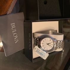 Hi Selling This Bulova Men’s Watch In Excellent Working Condition Flawless Hardly Wear Classic Stainless Steel White Display Water Resistant Box And Papers Included White Stainless Steel Watch Accessories, Modern Watch Accessories For Anniversary, Bulova Mens Watches, Bulova Accutron, Brown Watches, Gold Watch Men, Blue Watches, Gold Case, Black Watch