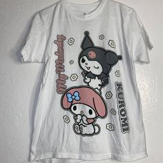 Brand New Condition Discount For Multiple Purchases Sanrio Shirt Aesthetic, White Kawaii Top With Cat Design, White Harajuku Style Hello Kitty Top, White Harajuku Top With Hello Kitty Print, White Harajuku Style Hello Kitty Print Top, White Kawaii Hello Kitty T-shirt, White Cotton Shirt With Cat Design, White Kawaii Hello Kitty Top, Kuromi Shirt