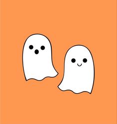 two white ghost faces on an orange background