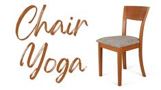 the chair yoga logo is next to an image of a wooden chair with a cushion on it