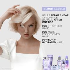 A translucent repairing hyaluronic acid serum for blonde hair & moisturizer for the scalp. The serum instantly hydrates the hair immediately after blonding service, while soothes the scalp & preserves scalp moisture barrier. The serum is most effective when applied to wet/towel dried hair to activate the hyaluronic acid ingredient. Instantly hydrates hair Helps repair surface damage in one use Soothes scalp & preserves scalp moisture barrier +43% shinier hair* Reduces breakage, +45% stronger hai Blonde Hair Types, Brassy Hair, Towel Dry Hair, Cool Blonde Hair, Hair Quiz, Hydrate Hair, Hair Help, Purple Shampoo, Hair Setting