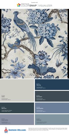 the color scheme for this wallpaper is blue and white, with birds on it