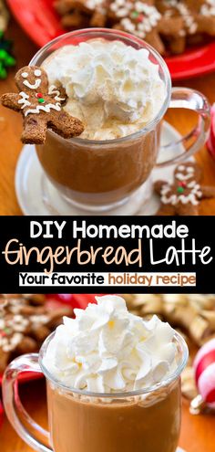 homemade gingerbread latte with whipped cream in a mug