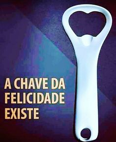 a white bottle opener sitting on top of a blue and black background with the words la chave da felicidade existe