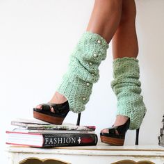 So stinkin cute! I adore this look! Crochet Stretch Leg Warmers, Cozy Hand Knitted Fitted Leg Warmers, Crochet Fitted Leg Warmers For Winter, Fitted Crochet Leg Warmers For Winter, Cozy Fitted Crochet Leg Warmers, Cozy Crochet Fitted Leg Warmers, Handmade One Size Leg Warmers, Fitted Knee-high Leg Warmers For Spring, Casual Crochet Fitted Leg Warmers