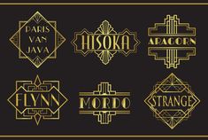 art deco style logos in gold and black