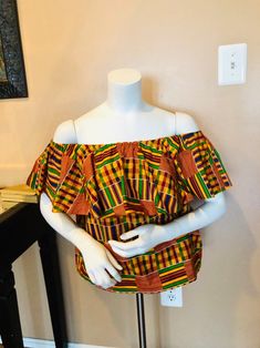 Kente off Shoulder Top Kente blouse African Print Top | Etsy Printed Non-stretch Tops For Vacation, Non-stretch Printed Tops For Vacation, Multicolor Non-stretch Cotton Tops, Non-stretch Multicolor Cotton Tops, Stretch Cotton Off-shoulder Blouse, Multicolor Top With Elastic Neckline For Spring, Multicolor Stretch Tops For Vacation, Multicolor Non-stretch Bohemian Blouse, Casual Short Sleeve Blouse With Elastic Neckline