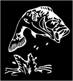 a black and white drawing of a fish with its mouth open, on a black background