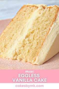 eggless vanilla cake Eggless Moist Cake, Moist Eggless Vanilla Cake, Best Eggless Vanilla Cake Recipe, Vanilla Cake Eggless, Best Eggless Cake Recipe, Eggless Snacks, 2 Egg Cake Recipe, Vanilla Cake Recipe Eggless, Egg Free Vanilla Cake