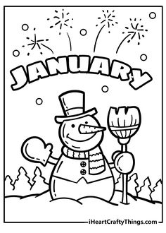 a snowman holding a lollipop in his hand with the word january on it