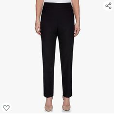 Our Classic Fit Sateen Short Length Pant Is A Traditional Fit With A Flat Front With An Elastic Back Waistband And Side Seam Pockets. Easy Care Fabric Classic Fit Flat Front/Elastic Back Side Seam Pockets Leg Style: Straight 58% Cotton, 40% Polyester, 2% Spandex Black Straight Leg Business Casual Leggings, Business Casual Black Straight Leg Leggings, Black Straight Leg Leggings For Business Casual, Black Stretch Pull-on Dress Pants, Mid-rise Black Pull-on Bottoms, Black Pull-on Bottoms For Business Casual, Business Casual Black Pull-on Bottoms, Dark Academia Pants, Alfred Dunner Pants