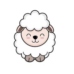 a cartoon sheep with white fur and brown eyes