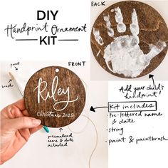 handprinted wooden ornament kit with instructions