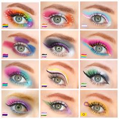 Pride makeup looks Labor Day Makeup Looks, Trapeze Artist Makeup, Corrective Makeup Looks, Heartstopper Makeup Looks, Neon Make Up Ideas, Pride Themed Makeup, Makeup Ideas Pride, Pride Make Up Looks, Pride Inspired Makeup