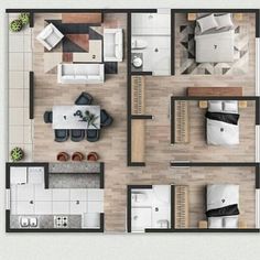 an overhead view of a two bedroom apartment