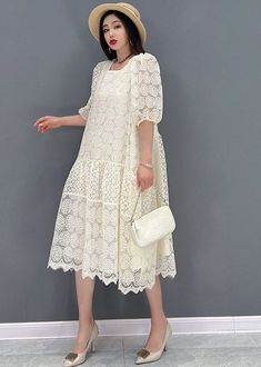 White A-line Midi Dress With Patchwork, White Patchwork Shift Dress, White Knee-length Patchwork Dress, White Patchwork Knee-length Dress, White Patchwork Feminine Dress, Elegant Square Neck Patchwork Dresses, Feminine White Patchwork Dress, Elegant Square Neck Dress With Patchwork, White Feminine Patchwork Dress