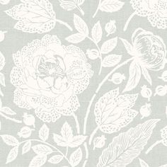 a wallpaper with white flowers and leaves on grey background, suitable for use in the interior