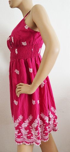 Pink cotton dress, Pink,dress, Magenta, Summer dress,Embroidered dress, Size small,small,boho dress Dress has stretchy waist Girl's XL or Women's Medium Bust: 32'' Waist: 26'' Hips: 44'' Length from back of neck to bottom: 28'' 100% cotton Great condition- clean, no wear SEE OUR ONLINE STORE FOR MORE GREAT STUFF NOT SOLD HERE WWW.FREEDOMBAGZ.COM b224 Pink cotton dress, Pink,dress, Magenta, Summer dress,Embroidered dress, Size small,small,boho dress Cotton Beach Dress With Floral Embroidery, Beach Cotton Dress With Floral Embroidery, Bohemian Cotton Mini Boho Dress, Bohemian Mini Length Cotton Boho Dress, Casual Embroidered Sundress For Vacation, Bohemian Mini Cotton Boho Dress, Beach Dress With Floral Embroidery In Cotton, Fitted Embroidered Mini Dress For Vacation, Fitted Floral Embroidery Sundress