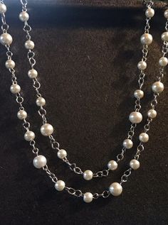 PERFECT FOR ANY OCCASION!!  Here's your white to go with any attire Here are your holiday pearls NECKLACE: Double strand WHITE  .4" and  .6" GLASS PEARL BEADS ON HANDMADE SILVER COPPER 17" and 18"  LINK LET chains w Silver tone lobster clasps. Can wear as single strand or double strands.  Adjustable lengths. EARRINGS: White .4" glass PEARL BEAD on Silver Plated ear hook dangle drop .12" length w rubber backs.   Here are your graduation pearls. Handcrafted no machines, not one strand the same eac White Double Strand Pearl Necklace For Party, White Double Strand Pearl Layered Necklace, White Pearl Double Strand Layered Necklace, White Double Strand Layered Necklace, White Double Strand Necklace For Party, White Double Strand Pearl Chain Layered Necklace, Double Strand Necklace, Pearls Necklace, Earrings White