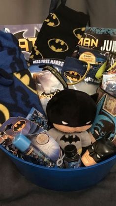 the batman gift basket is packed and ready for someone to put in their car or home