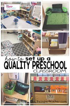 there are many different types of desks in this classroom with the words how to set up a quality preschool classroom