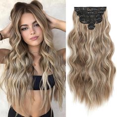 PRICES MAY VARY. More Volume Hair Extensions: This clip in hair extensions set include 6 pcs per pack, 200g weight hair pieces for women to add volume, 1 piece of 6.7 inches wide weft with 4 clips, 1 piece of 5.5 inches wide weft with 3 clips, 2 pieces of 4.9 inches wide weft with 2 clips, 2 pieces of 2.2 inches wide weft with 1 clip, it will meet most user's demands for a full head installation. Premium Quality Material: Our hair extensions clip ins made of high quality heat resistand synthetic Clip In Hair Extensions Styles, 20 Inch Hair Extensions, Clip On Hair Extensions, Dark Brown Hair Extensions, Synthetic Curly Hair, Hair Extensions Clip, Extensions Clip In, Curly Clip Ins, Ombre Hair Extensions